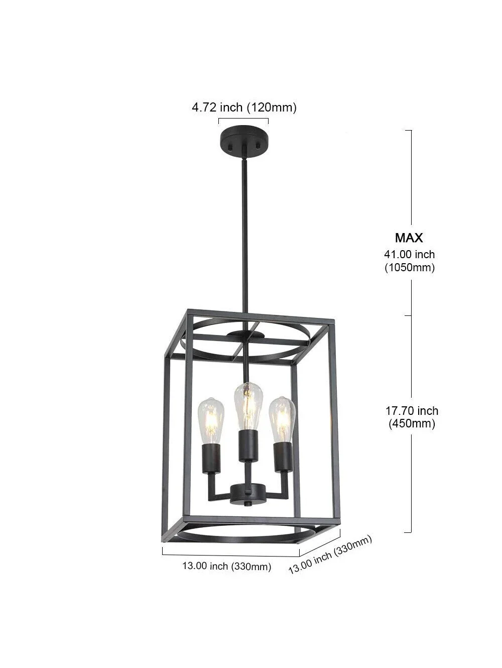 Bonlicht Rustic Hall Foyer Cage Chandelier 3-Light Vintage Industrial Farmhouse